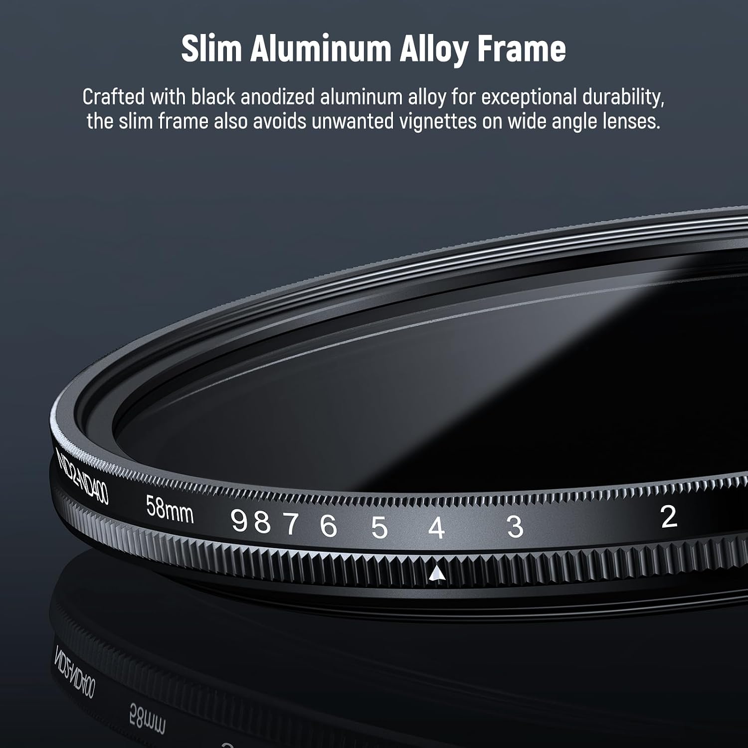 NEEWER Basics 58mm Variable ND Filter, ND2-400 1-9 Stops Light Reduction Rotatable Variable Neutral Density Filter with Anti Fingerprint Coating, Slim Frame for Camera Lens