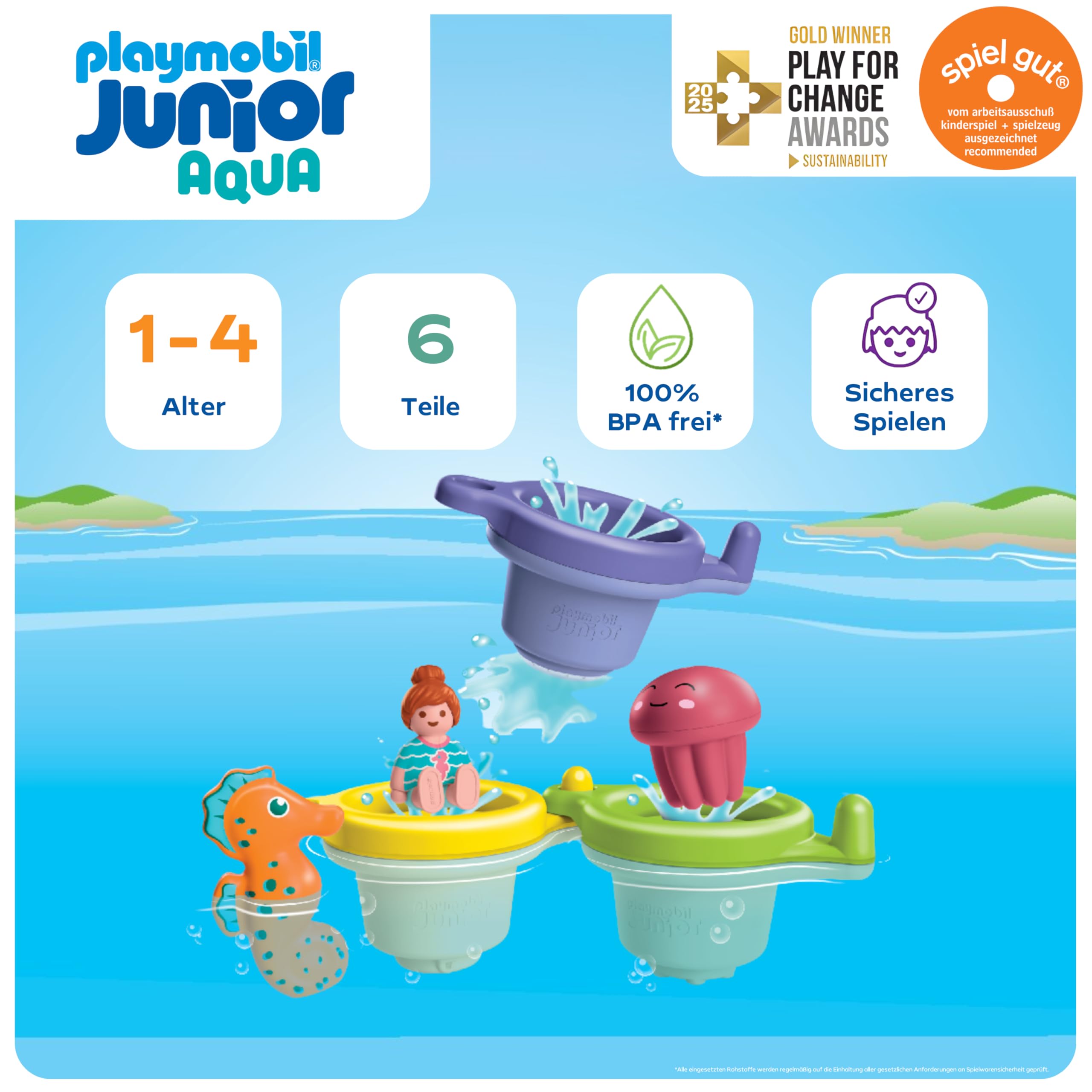 PLAYMOBIL | JUNIOR Aqua | Schwimmbecher mit Wasserspaß | Wasserspielzeug ab 1 Jahr | Geschenk für Kleinkinder | Lehrreich & Spaß beim Baden | Nachhaltiges Badespielzeug | 71776