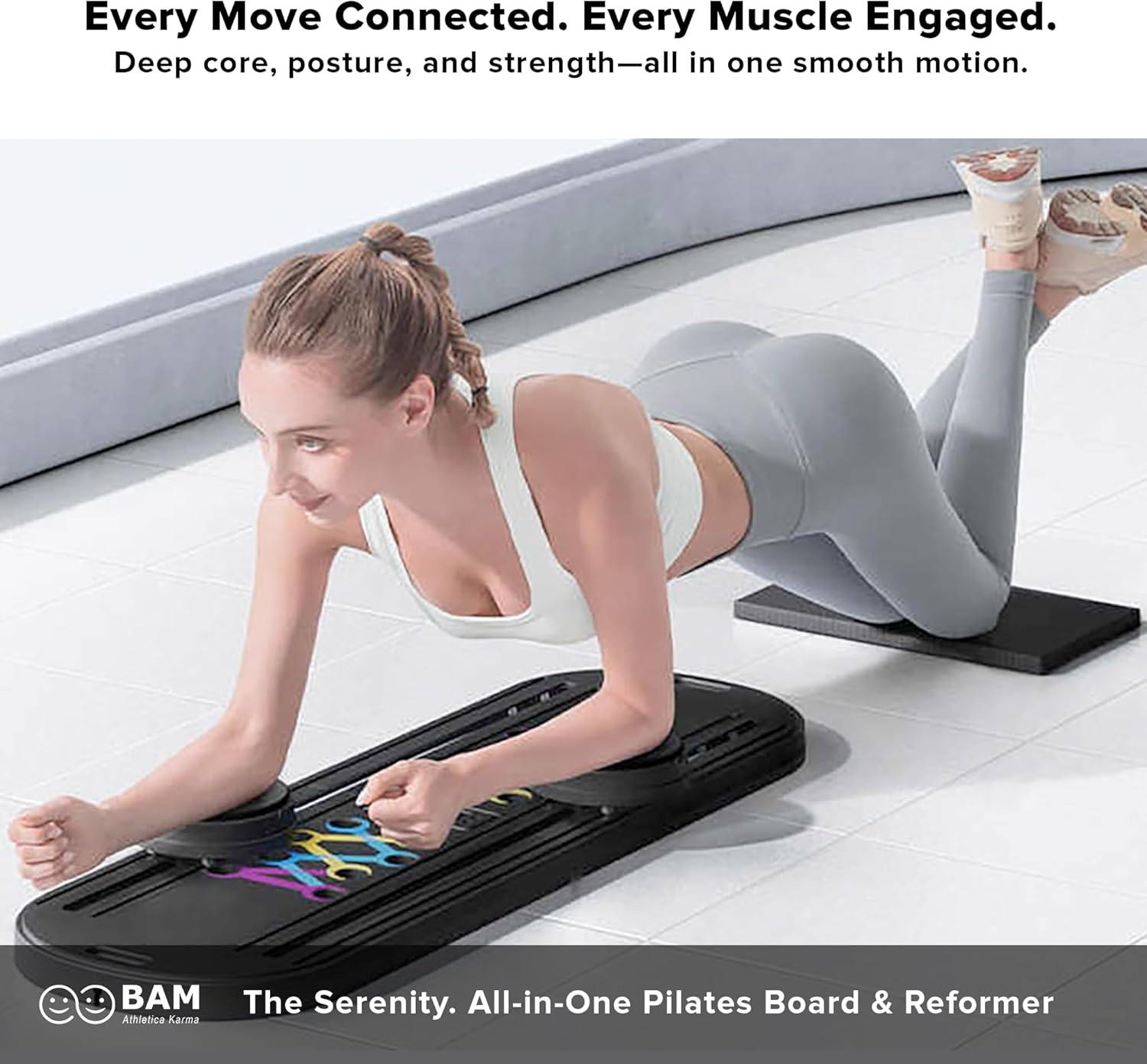 BAM Athletica Serenity Foldable Pilates Reformer Board | Compact Home Pilates Machine for Gentle Core, Balance & Mobility | Low-Impact Pilates Board with Light Resistance for Pilate Beginners