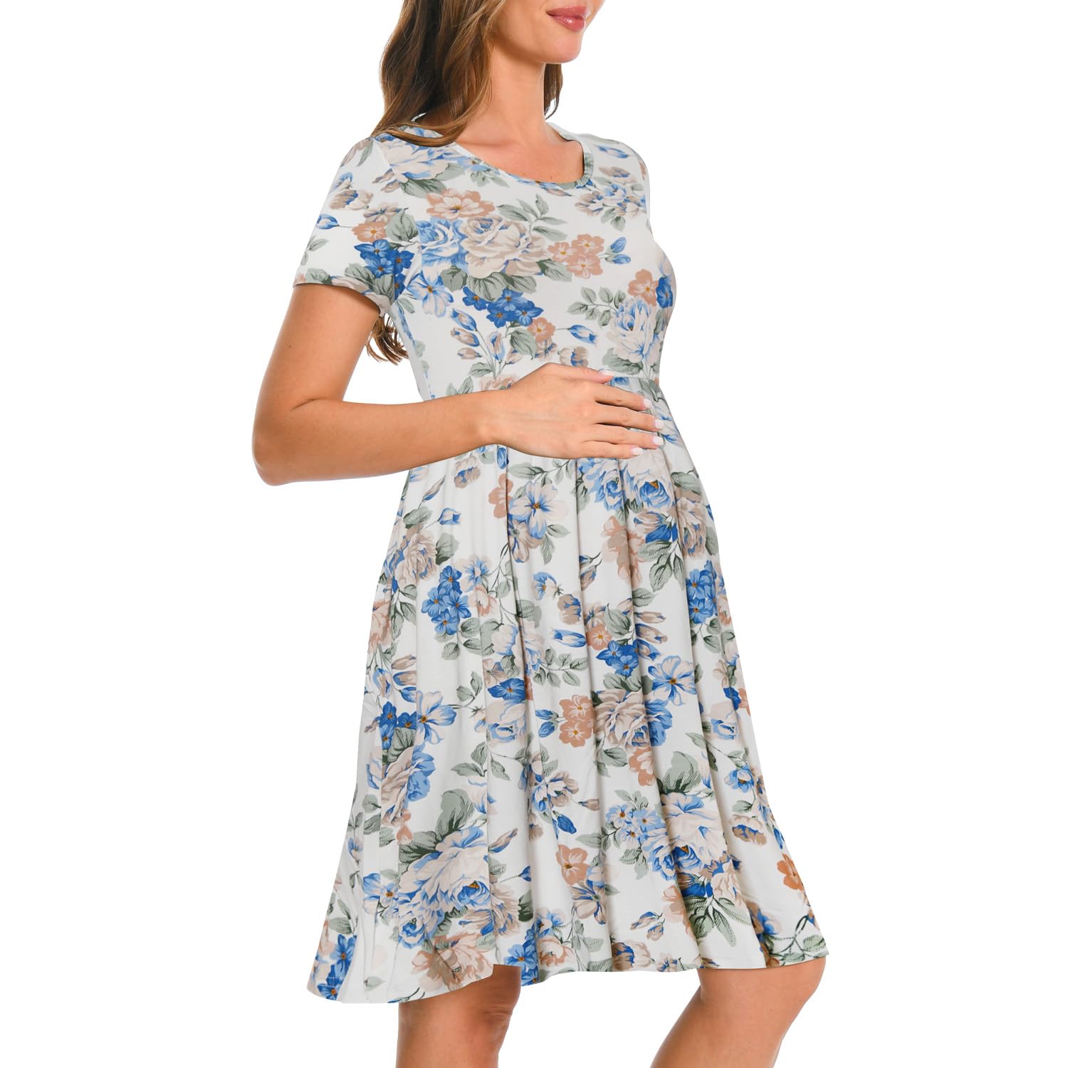 Bearsland Women’s Long Sleeve Maternity Dresses Patchwork Pregnancy Dress with Pocket