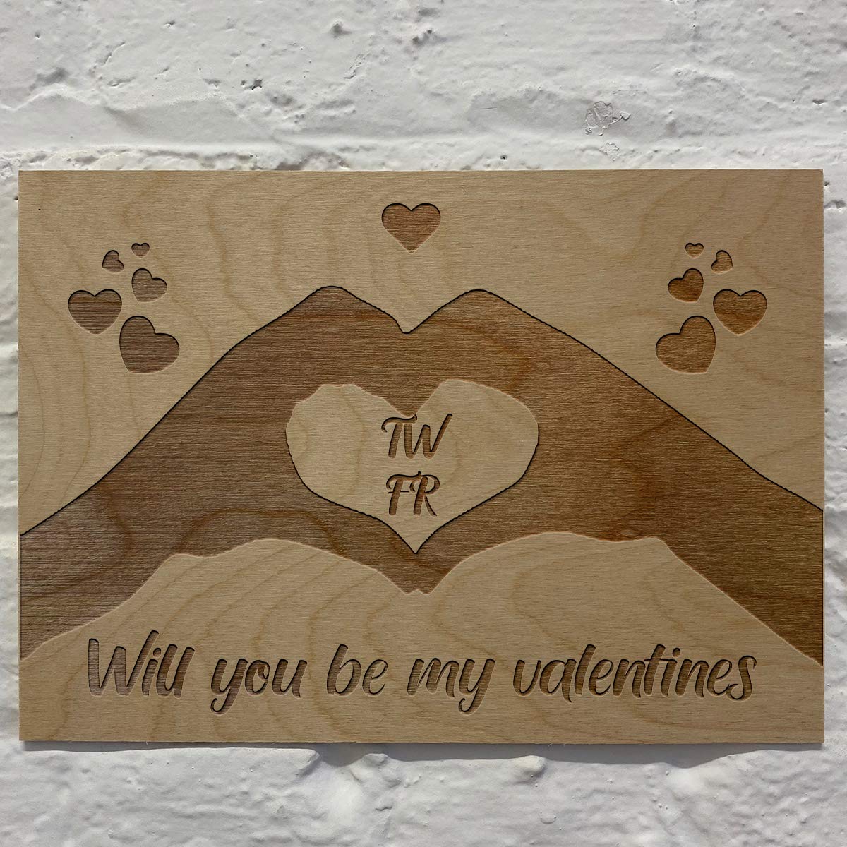 Cutncraft Designs Personalised Wooden Valentines Love heart hands Plaque Add your initials 42x30cm (16.5"x11.7")