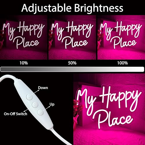 Miniatura 3 de Letrero de neón con texto en inglés My Happy Place, luz de neón LED rosa regulable para decoración de pared, alimentada por USB, luces de neón con