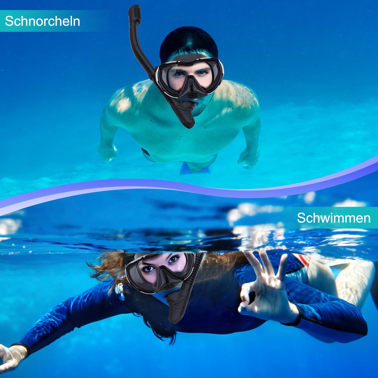 Gafas de Buceo para Adultos, máscara de esnórquel, 180°, panorámica, visión Amplia, a Prueba de Fugas, antifugas, Gafas de natación para Buceo
