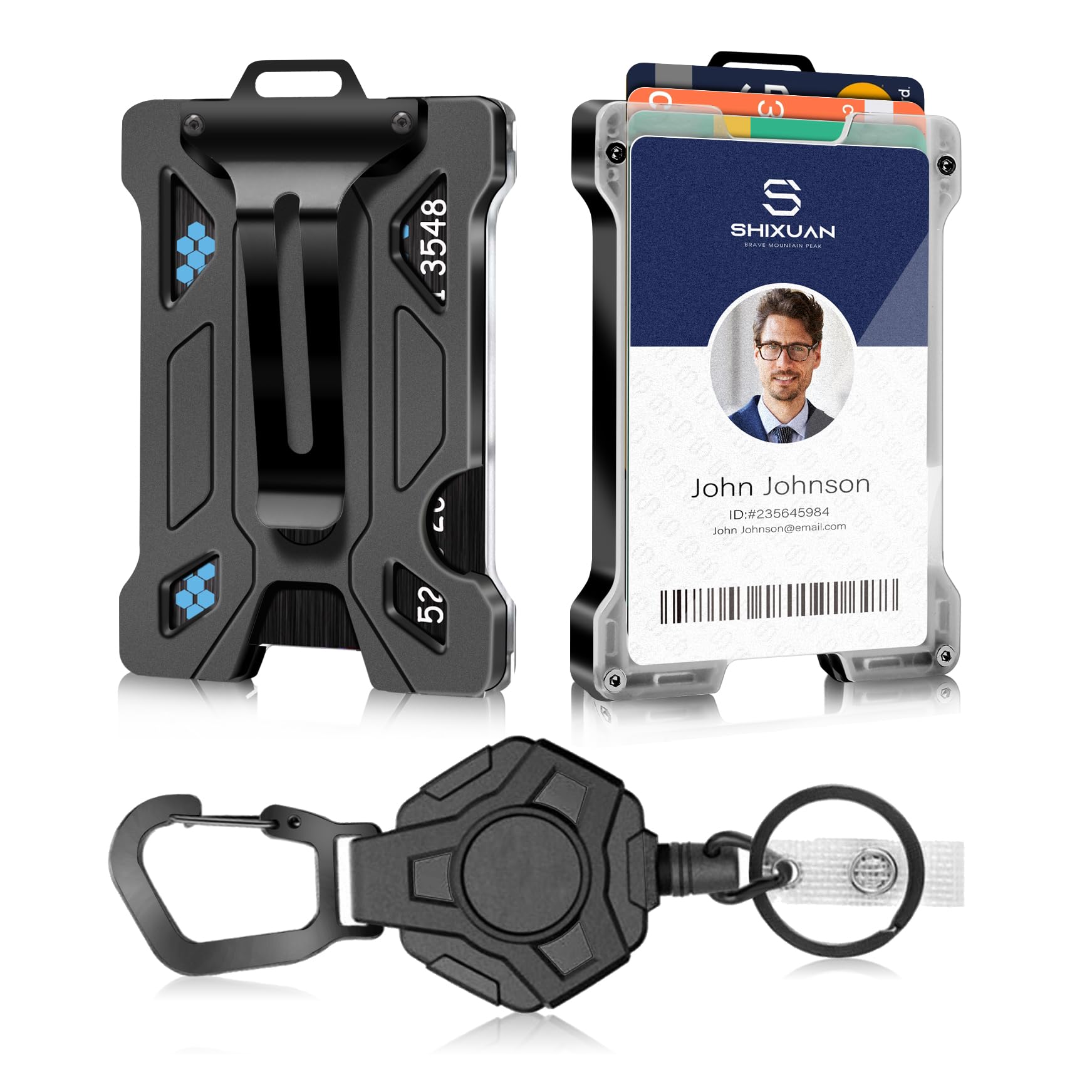 ID Badge Holder with Retractable Clip, Credit Card Holder, Keychain Wallet, Name Badge Holders, Business Card Holder, and Money Clip for Men (Heavy