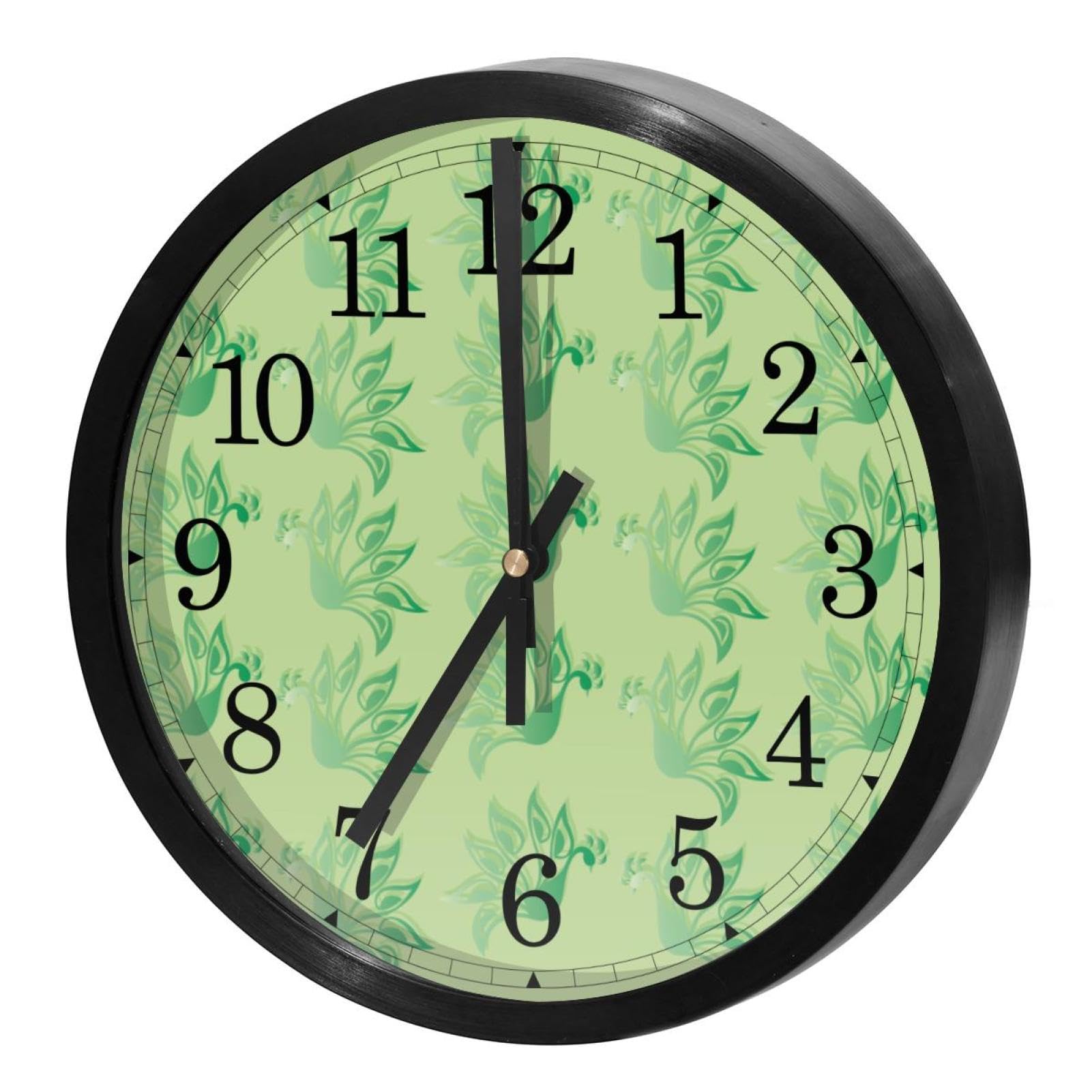 Horloge murale quartz silencieuse sans tic-tac ronde paon vert pour maison et école