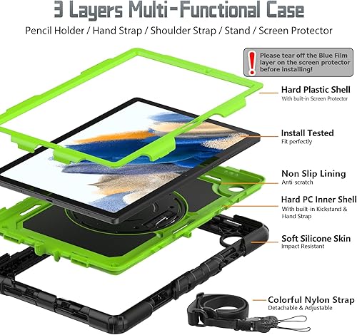 Miniatura 6 de SIBEITU Funda compatible con Samsung Galaxy Tab A8 de 10.5 pulgadas 2022 con protector de pantalla y soporte para lápices, correa de mano giratoria