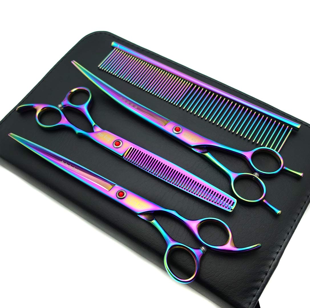 Kingstar 8.0in. Professional Pet Grooming Scissors set,Straight & Thinning & Curved scissors set with Comb,Dog grooming,A563