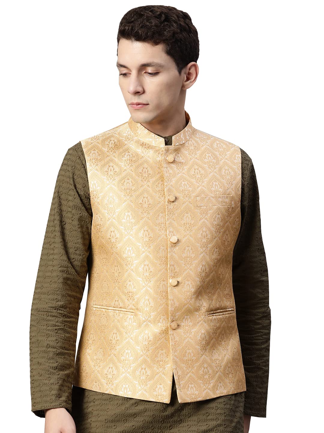 manq Men Woven Jaquard Silk Nehru Jacket-picture-35
