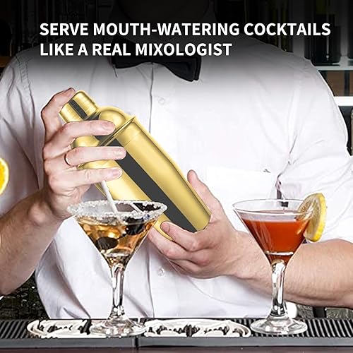 Miniatura 5 de Safring Juego de coctelera de 24 onzas, coctelera de Martini con colador incorporado, jigger de medición, cuchara mezcladora, coctelera profesional