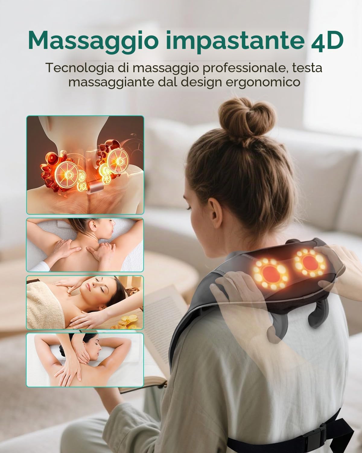 Snailax Massaggiatore per collo senza fili 4D migliorato con calore, massaggiatore elettrico shiatsu con knet, massaggiatore per collo, spalle, schiena, gambe, regali per uomini e donne