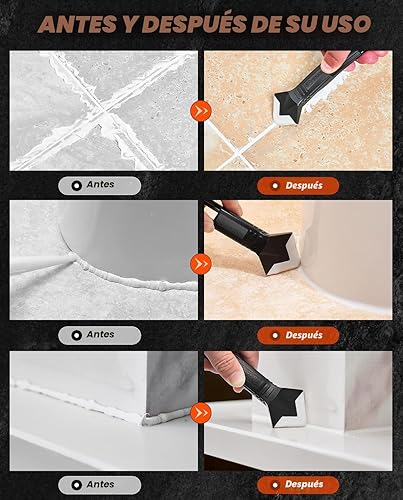 Miniatura 6 de Saker Herramientas de calafateo de silicona, herramienta de acabado de sellador 3 en 1, raspador de eliminación de lechada