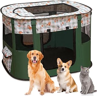 Parque plegable para perros, parque para cachorros, parque portátil para cachorros, parque para cachorros para interiores, plegable para cachorros, cachorros, conejos, M (verde oscuro)