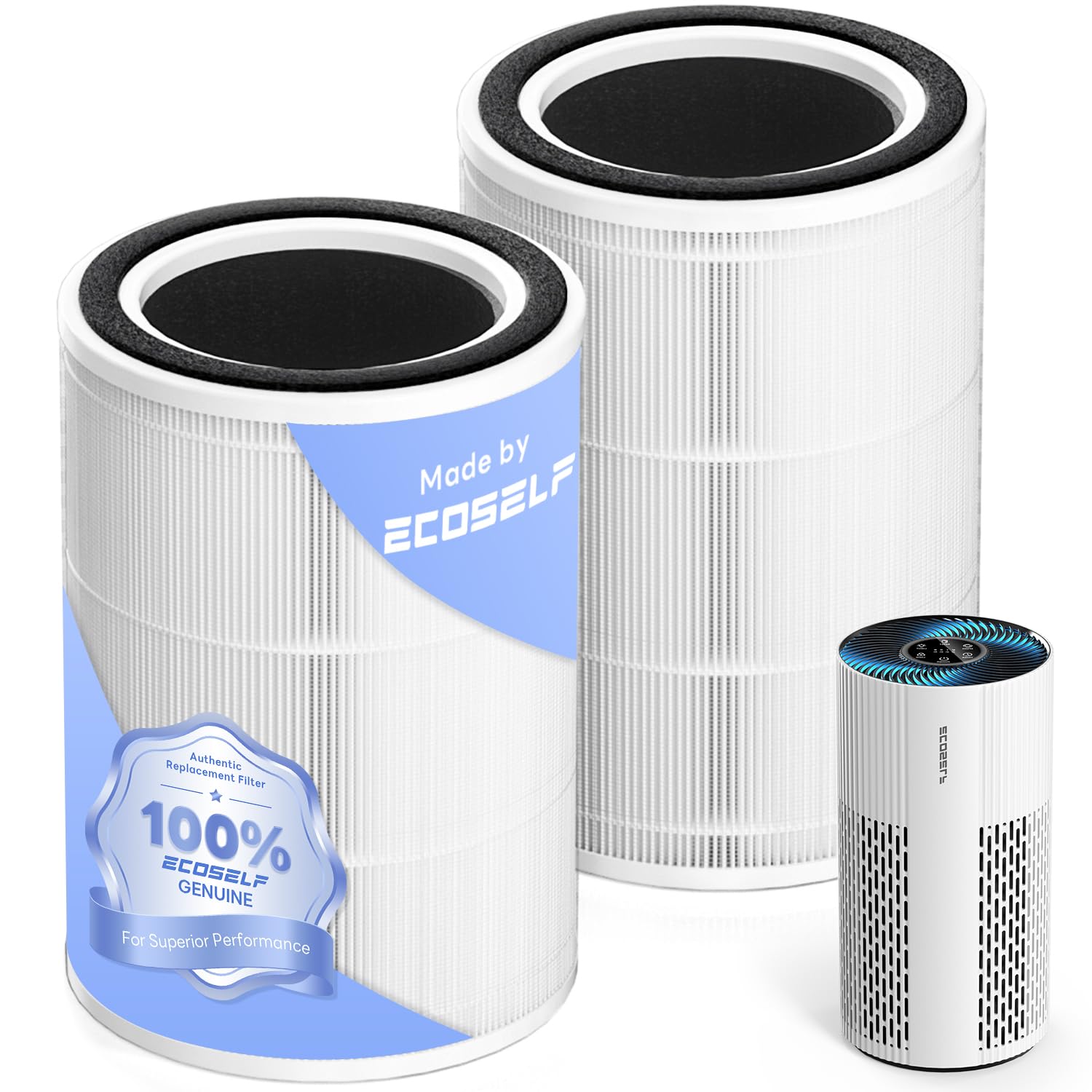 Photo 1 of Ecoself Genuine Ecoself Air Purifier Replacement Filter for HAP604, 3-In-1 Air Filter with Efficiency Activated Carbon Filtration System, 2 Pack, White