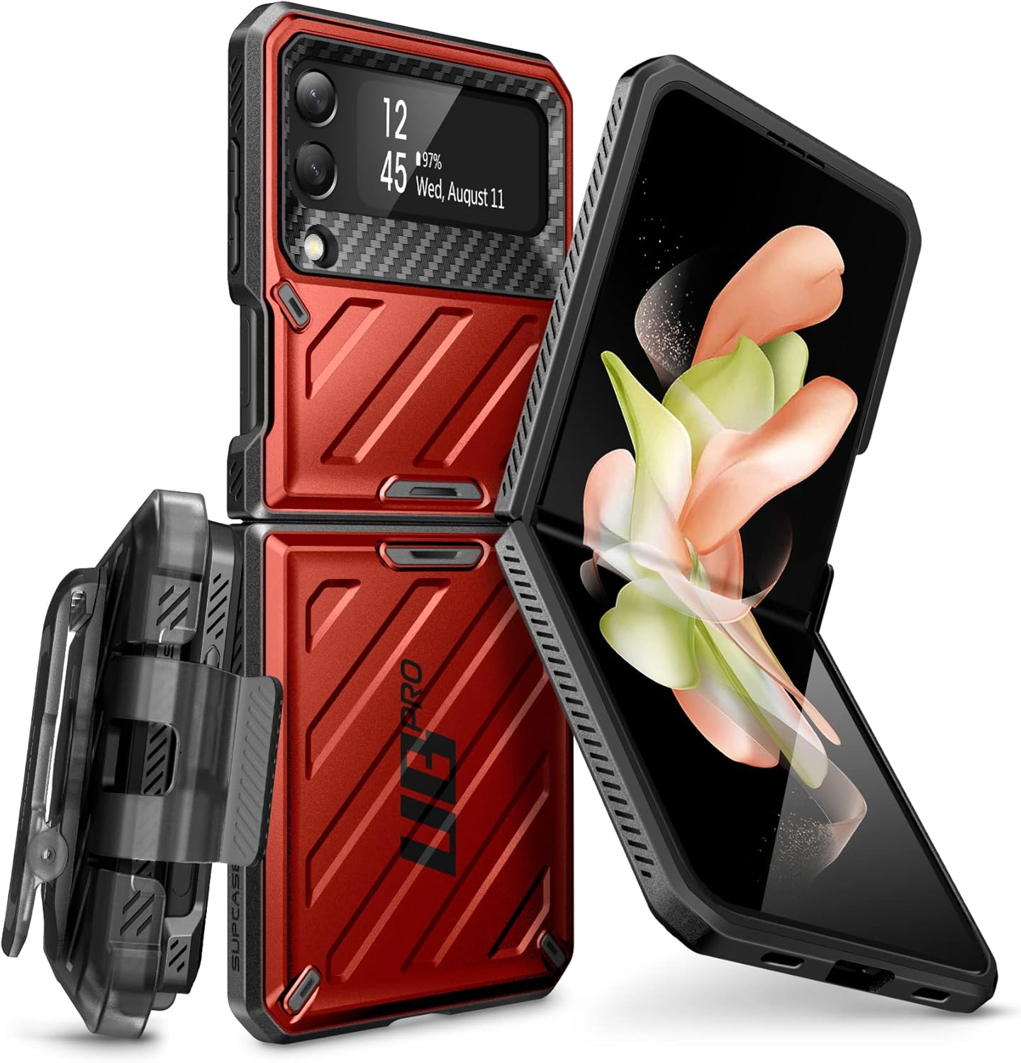 SUPCASE for Samsung Samsung Galaxy Z Flip 4 Case with Belt-Clip (Unicorn Beetle Pro), [Anti-Scratch] [Military-Grade Protection] Full-Body Dual Layer Rugged Phone Case for Galaxy Z Flip 4, Ruddy