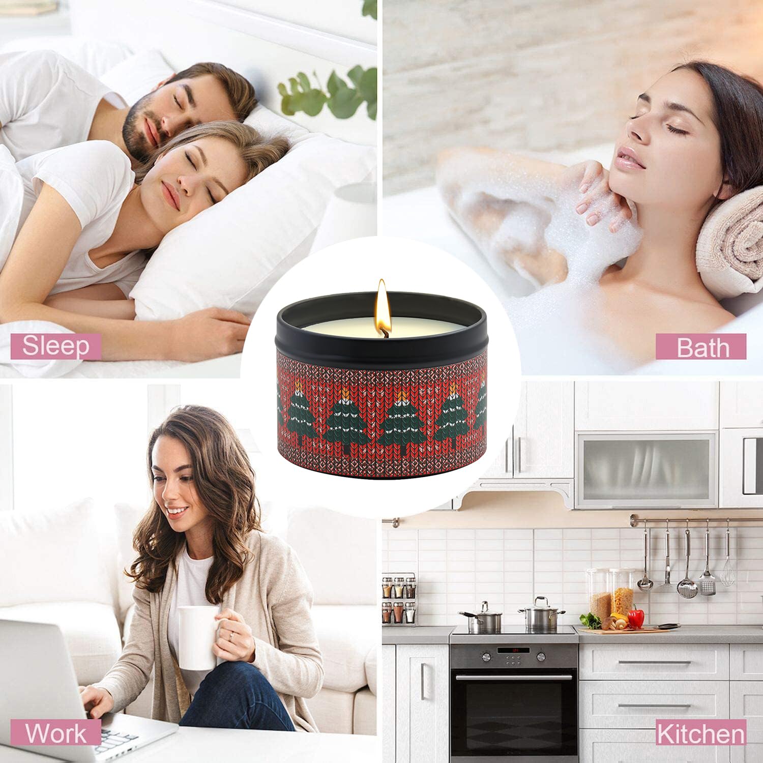 Velas de Navidad, regalos de Navidad para mujeres, juego de velas perfumadas, velas de aromaterapia de cera de soja natural para el hogar (4 unidades)