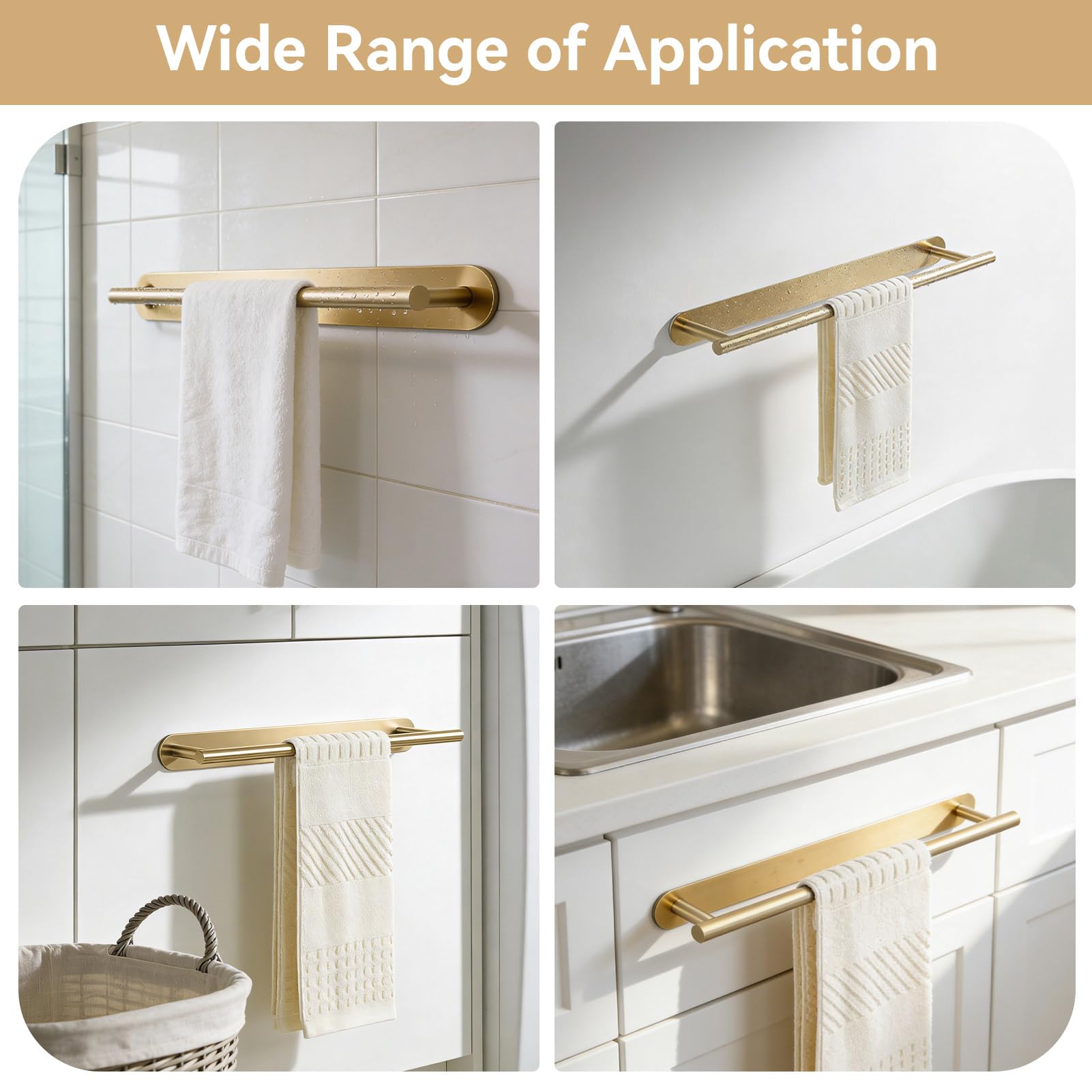 Barre porte-serviettes sans perçage, acier inoxydable, autocollant 60 cm pour la maison et la salle de bain