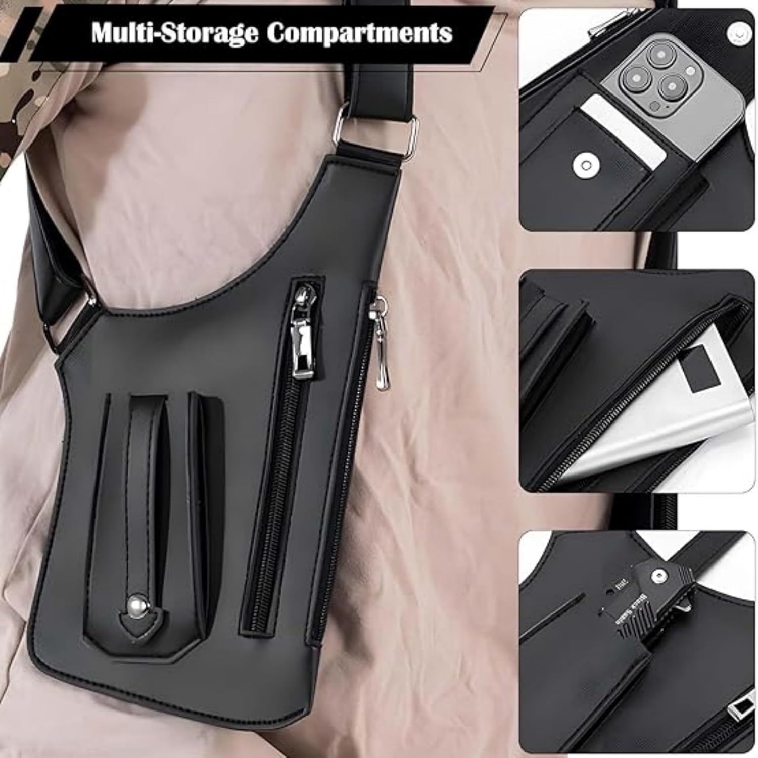 Underarm Shoulder Satchel for Men,Double Shoulder Armpit Bag,Concealed Carry Holster with Tactical shoulder Wallet | Anti-Theft Design