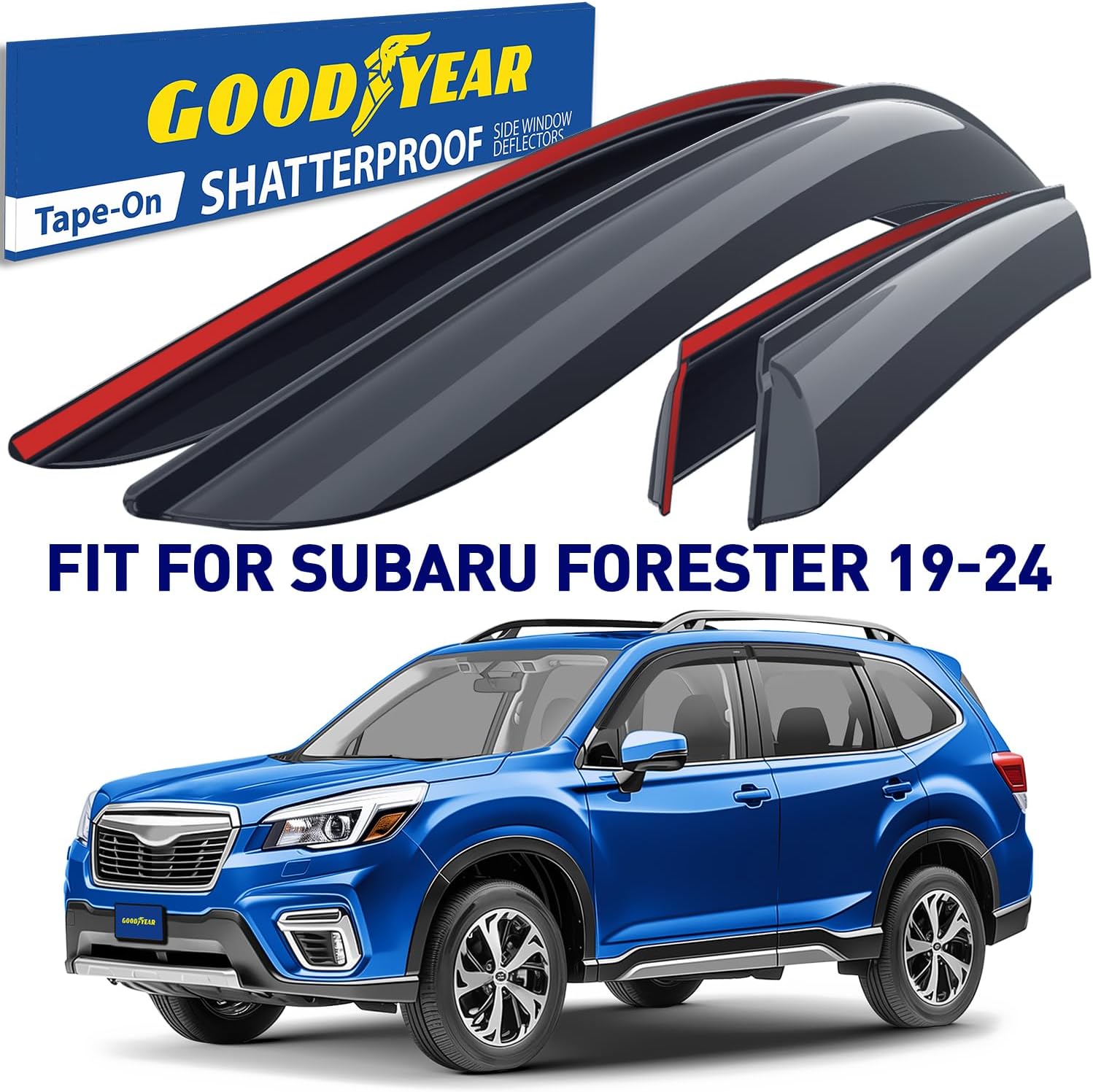 Goodyear Shatterproof Window Deflectors for Subaru Forester 2019-2024, Tape-on Rain Guards, Window Visors, Vent Deflector Visor, Car Accessories, 4 pcs. - GY008824