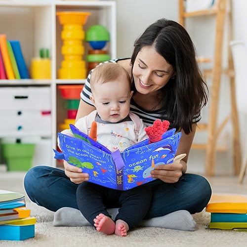 Miniatura 8 de ORAPOH Dinosaurio y cola de océano juguete de educación temprana para bebé libro de tela arrugada de actividad para bebés bebés y niños perfecto