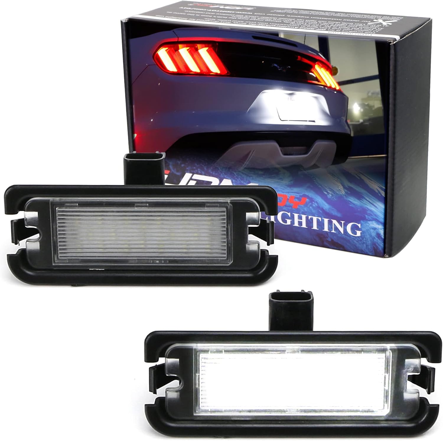 iJDMTOY OEM-Fit 3W Full LED License Plate Light Kit Compatible With Ford 2015-up Mustang, Powered by 18-SMD Xenon White LED