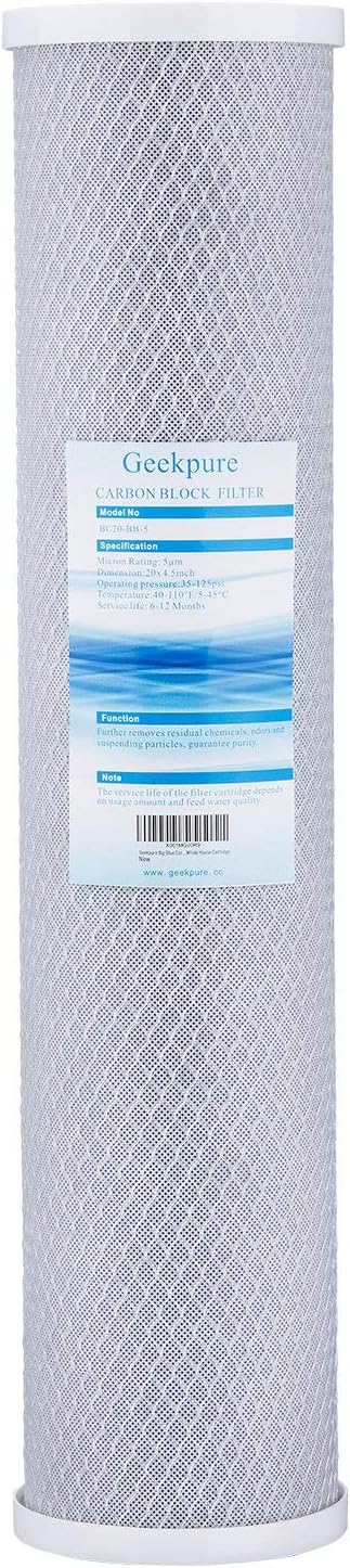 Geekpure 2-Pack 20" X 4.5" Carbon Block Water Filters - 5 Micron, BB-20B Compatible