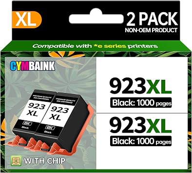 Black 2Pack 923XL Ink Cartridge High-Yield with Chip Compatible with Home Office School Printers Replacement for Pro 8120 8122e 8132e 8124e 8125e 8130 923XL-2Black Black Black