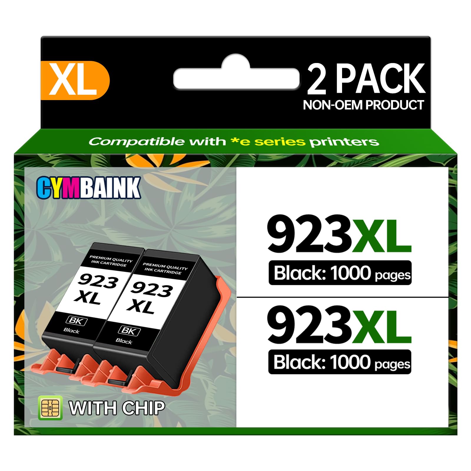 Photo 1 of CYMBAINK Black 2Pack 923XL Ink Cartridge High-Yield with Chip Compatible with Home Office School Printers Replacement for Pro 8120 8122e 8132e 8124e 8125e 8130 (923XL-2Black) (Black)
