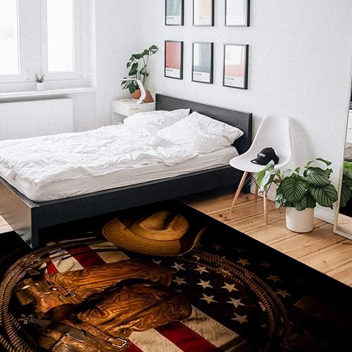 Miniatura 7 de Alfombra de área para dormitorio, sala de estar, sombrero de vaquero retro del oeste con botas de cuerda en la bandera estadounidense, alfombra