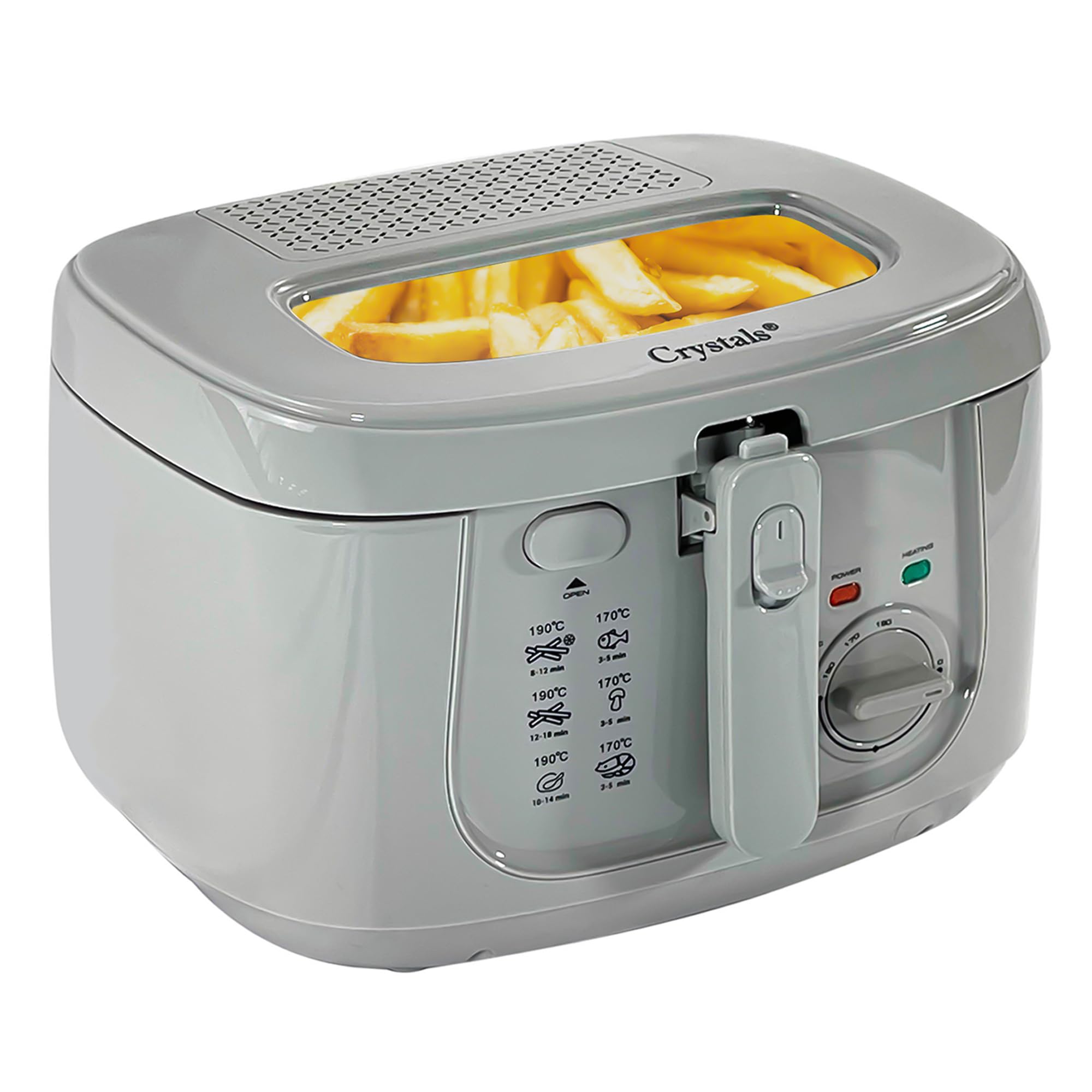 Crystals Electric Deep Fat Fryer 2.5 Litre - Mini Chips Appliance with Adjustable Temperature, Mesh Basket & Safety Handle (Grey)