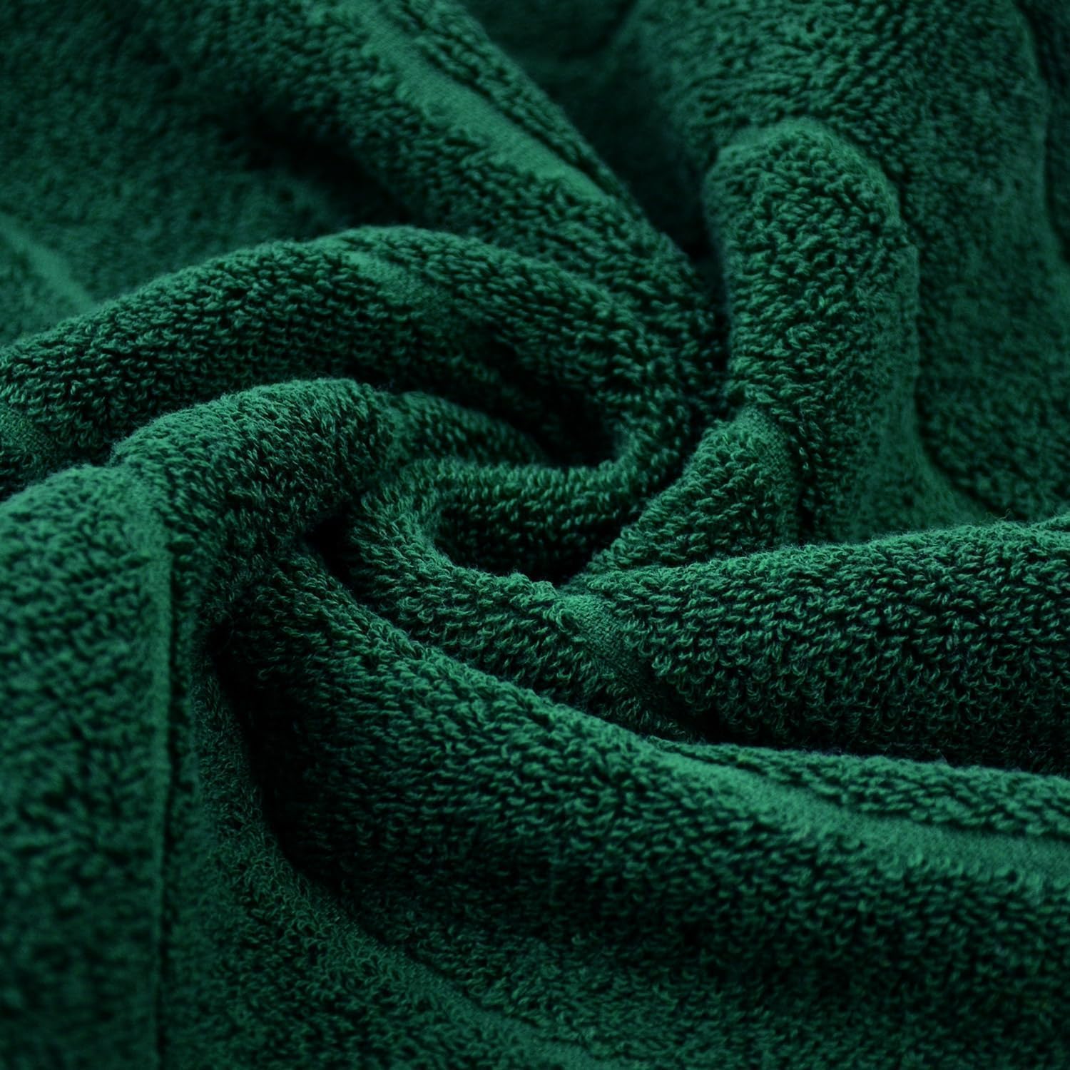 Cotton Bath Towels Set of 2 in Forest Green (Wavy Striped Jacquard) 27.5” x 55”, Quick Dry Towel for Bathroom Pool Gym Swim