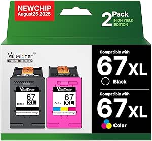 Valuetoner 67XL Ink Cartridges Replacement for HP 67 XL Ink Cartridges for HP67XL for HP Deskjet 2755e 2855e 2722e 4255e 2722 2755 4110e 4152e 4155e 2723e 1742e Envy 6455e 6052 6055 Printer (1 Pack)
