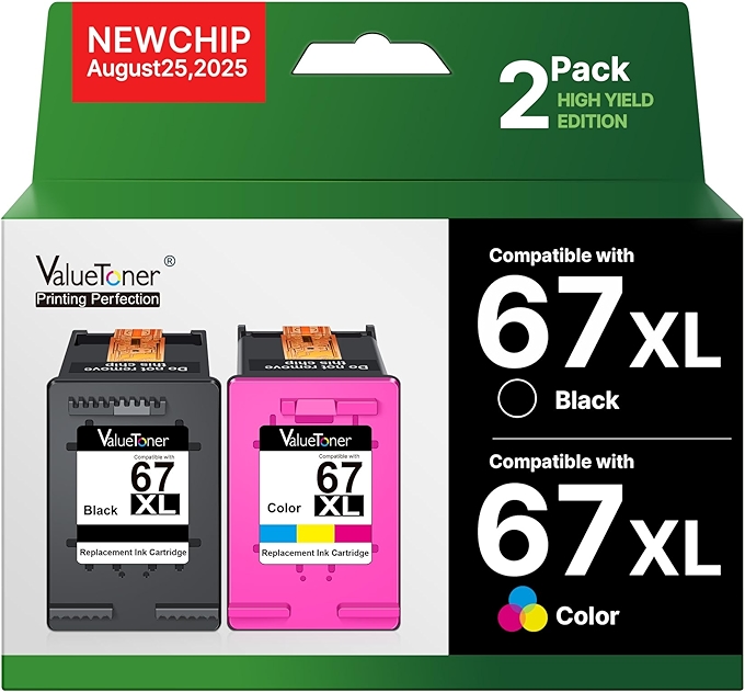Valuetoner 67XL Replacement Ink Cartridges for HP DeskJet and Envy Printers