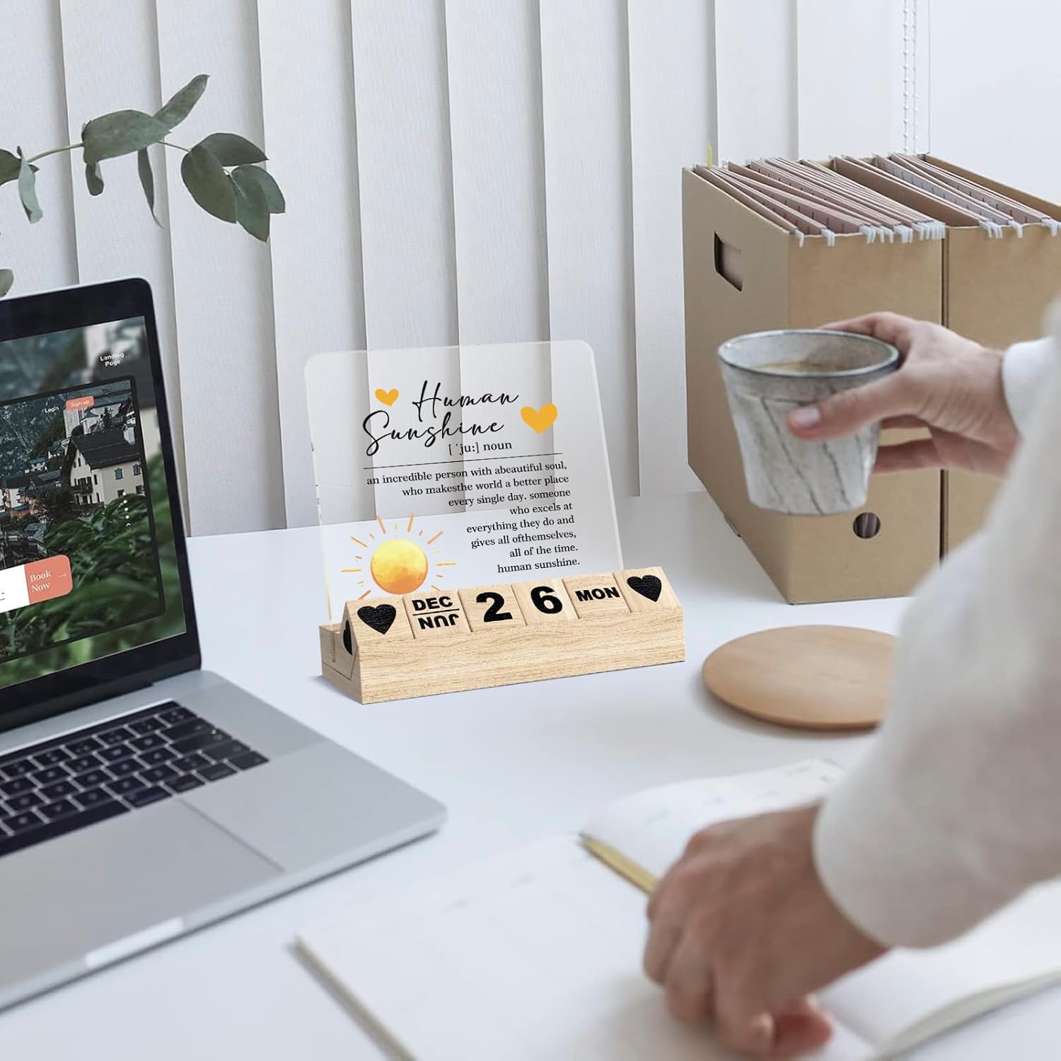 Human Sunshine Appreciation Gifts - Inspirational Wooden Block Calendar, Motivational Thank you Gifts for Coworkers Women Man, Boss Office desk Decor, Employee Coach Mentor Desk Sign - Image 5