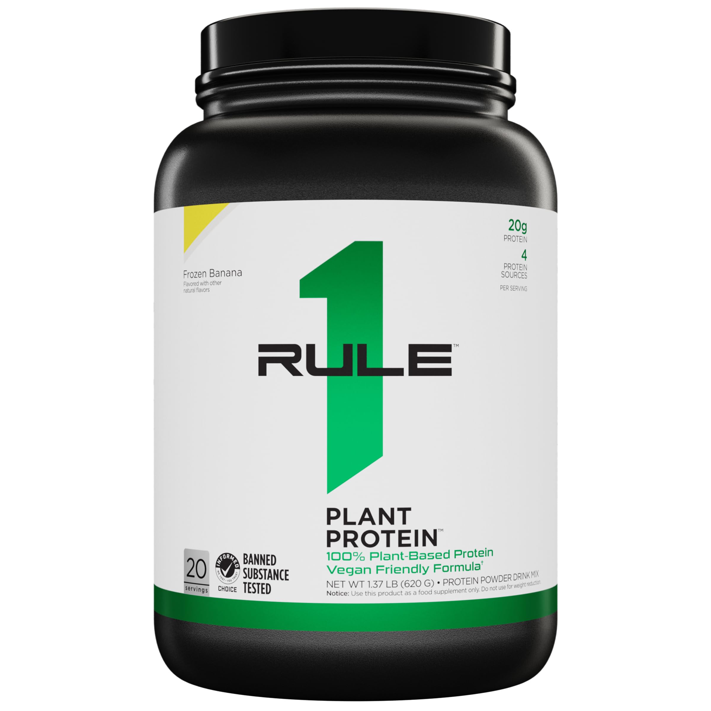 Rule 1 Proteins Proteine vegetali - Polvere proteica vegana, senza glutine, senza latticini e senza soia con 20 g di proteine per porzione (20 porzioni, banana congelata)