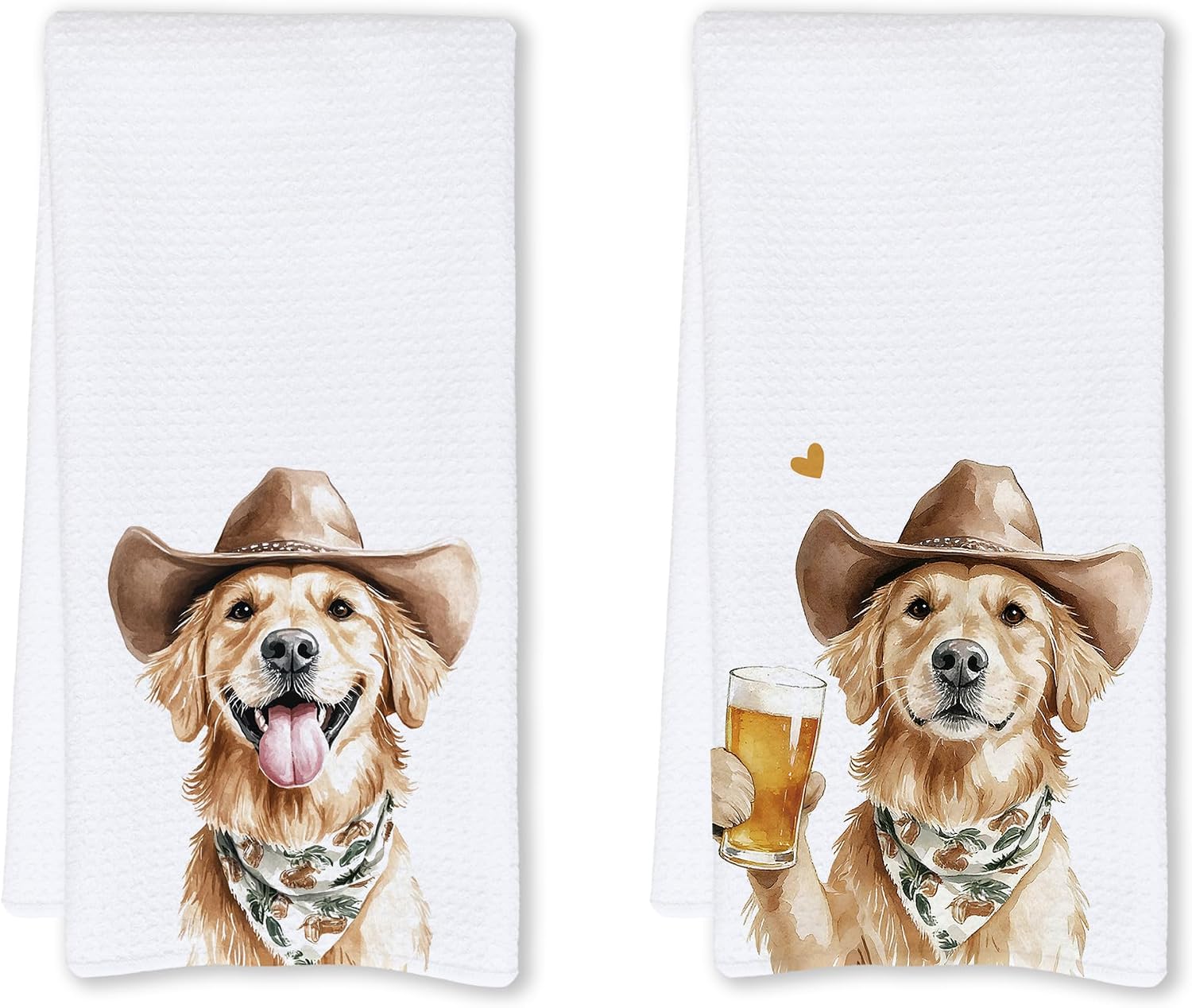 Funny Cowboy Golden Retriever Kitchen Towels, Golden Retriever Gifts for Women Men, Dog Lover Gifts Decorative Hand Dish Tea Towels for Kitchen Bar Cart, 16x24 Inch Set of 2