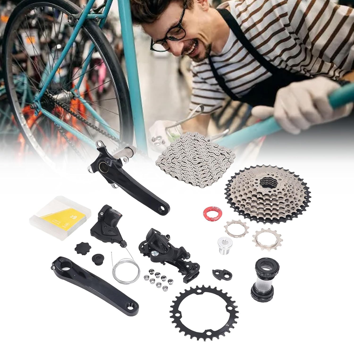 Topyond 9 Speed Groupset 11 to 40T Bike Speed Cassette Crank Shift Freewheels Bike Lever Rear Derailleur Chain Set for MTB Mountain Bike