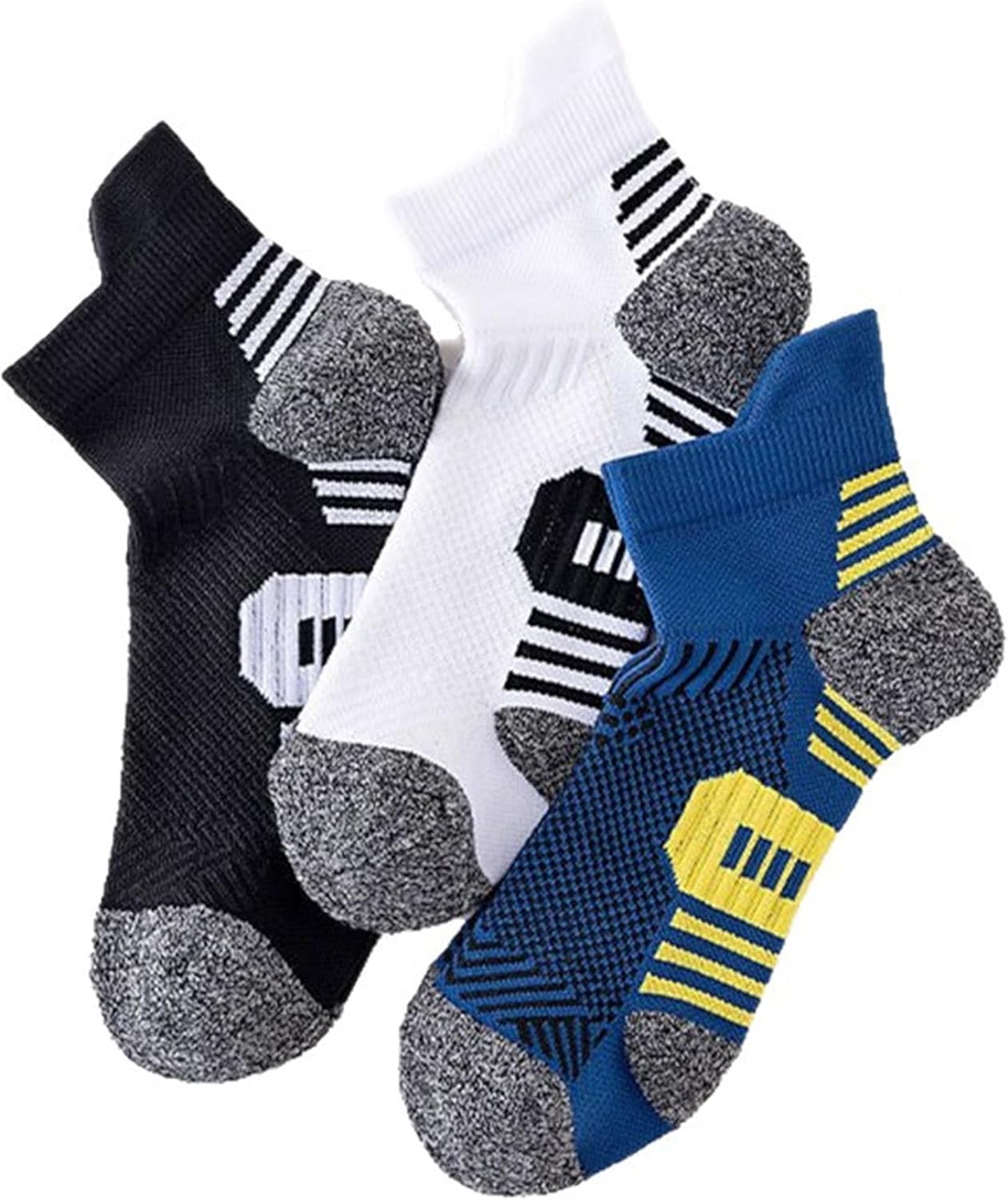 3 Pairs Athletic Cushioned Socks Thickened Terry Sole for Running Hiking Outdoor Sports