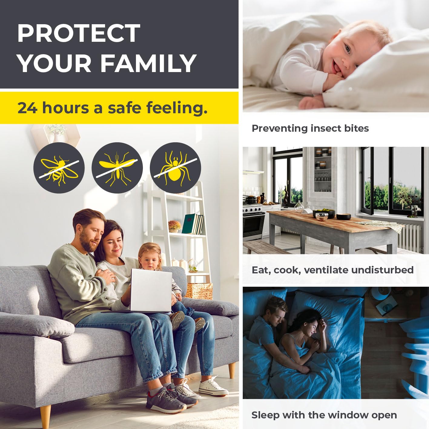 EASYmaxx Insect Protect teleskopowa siatka chroniąca przed owadami, na okno, z wstępnie zamontowaną ramą, wysuwana ochrona przed owadami, zintegrowana moskitiera | antracytowa