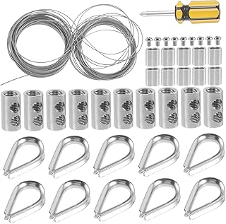 SOLUSTRE 1 Set Rope Stainless Steel Rigging Light Post Rope Crimp Metallic line Grid Wire Rope kit Suite Stainless Steel Thimble Railing Wire Trellis kit Thimble Steel Cable
