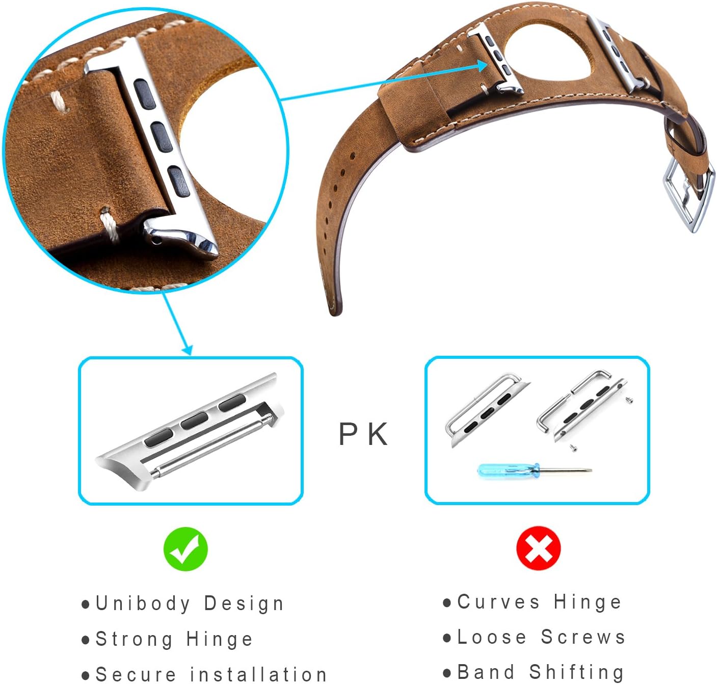 Compatible with Apple Watch Band 49/46/45/44mm/42mm(Series 3 2 1),Genuine Leather Bracelet Wristband Crazy Horse Cuff Strap Compatible iWatch Ultra/Ultra2 Series 10/9/8/7/6/5/4/3/2/1 (Brown)