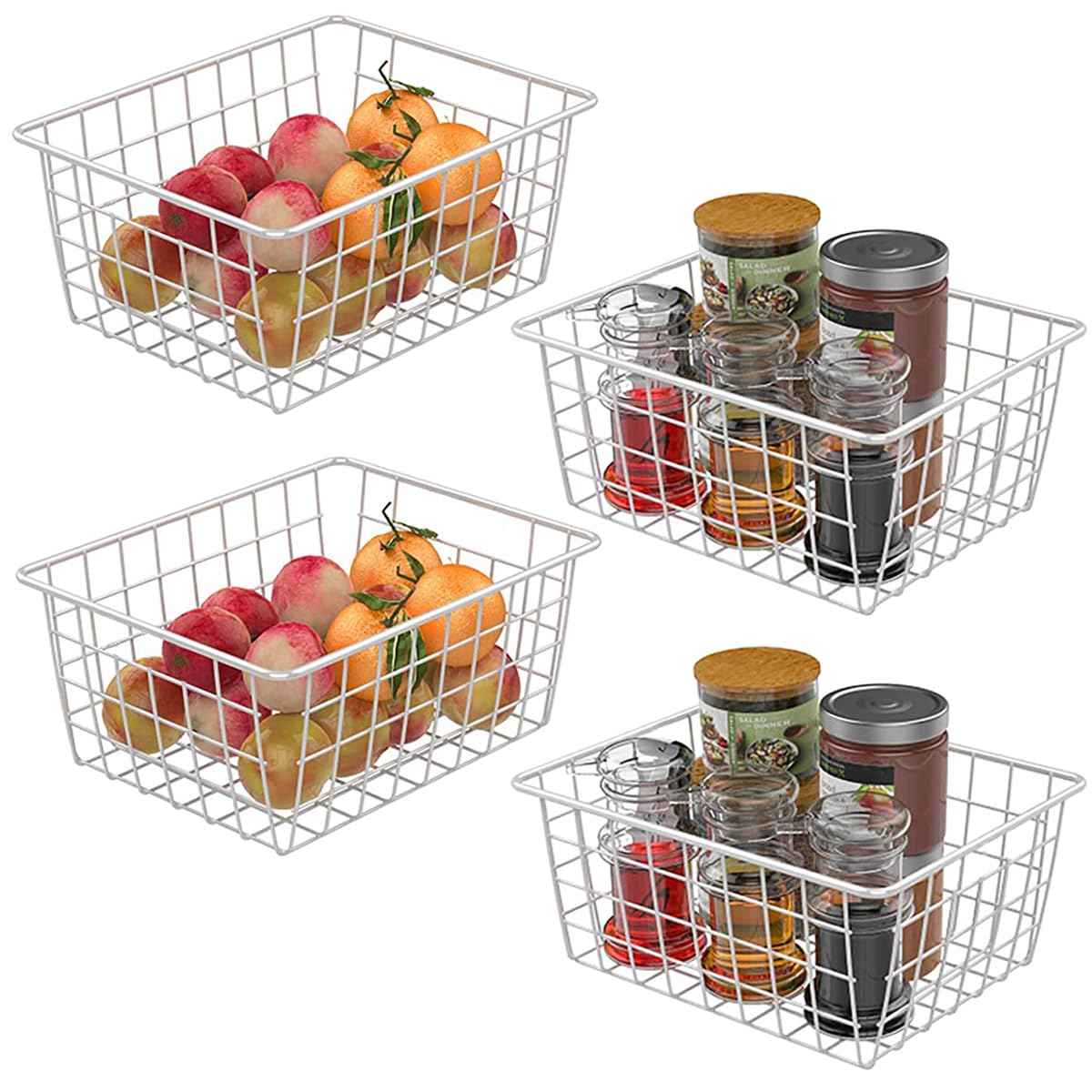 WYIPOLZI 4-Pack White Wire Storage Baskets, Metal Mesh Organizer Bin with Handles for Kitchen Pantry, Closet, Bathroom & Office, Versatile Home Storage Cube