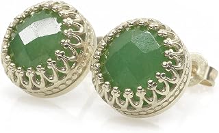 Anemone Jewelry Green Aventurine Round Stud Earrings Sterling Silver - Artisan Vintage Earrings - Delicate Gemstone Post Earring Jewelry for Women - Customizable Material - with Gift Box