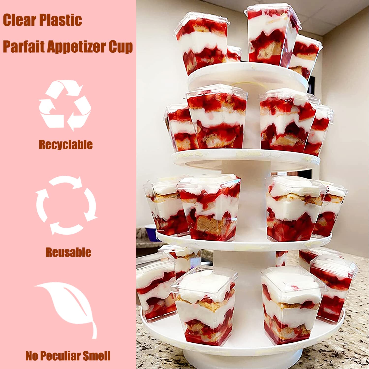 Buy 50 Pack Tall Square Clear Plastic Dessert Cups,5.4 Oz Clear Plastic