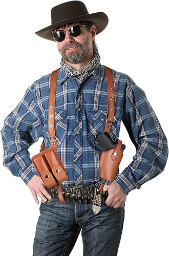 Miniatura 3 de Sratte Funda ajustable de cuero para pistola para transporte oculto, funda vintage con doble bolsa para revista, accesorio de disfraz de vaquero