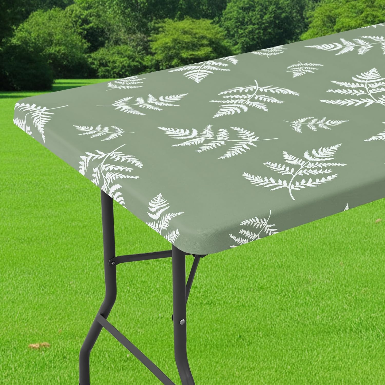 Smiry Spandex Fitted Tablecloth for 8 Foot Rectangle Tables, Washable Picnic Table Cover with Elastic, Stretch Reusable Table Cloth for Outdoor, Camping, Dining & Kitchen (Mint Leaf, 30"x96")