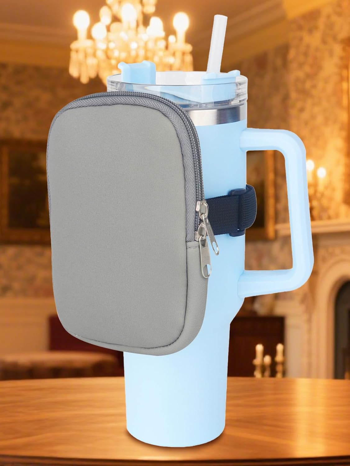 Adjustable Water Bottle Accessories, Car Cup Holder Organizer for Vacuum Flasks, Gray