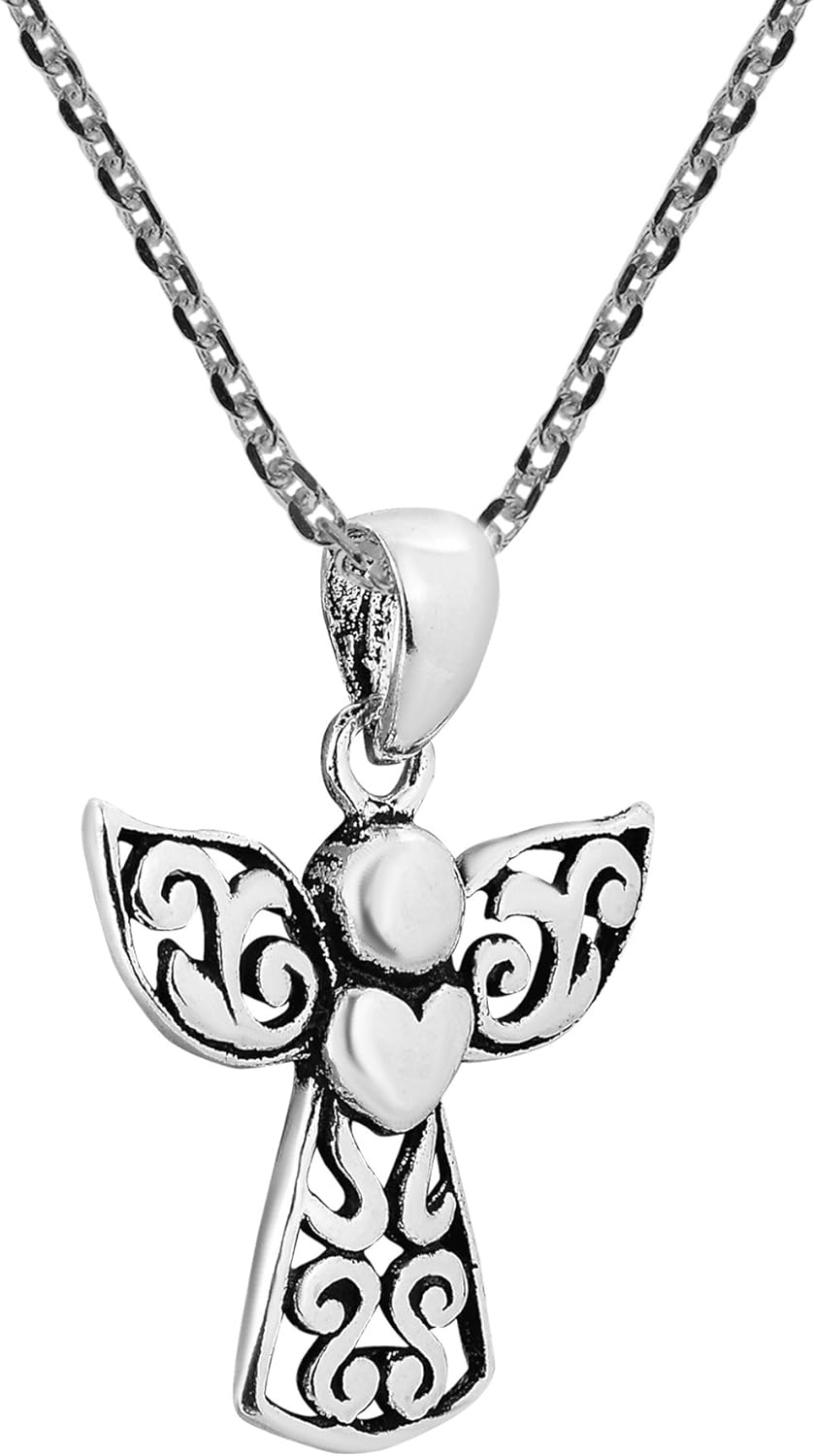 AeraVida Guardian Angel of Love Sterling Silver Jewelry | 16x30mm Filigree Symbolic Earrings or Necklace | Protective Sentimental Gift for Women in Oxidized .925 Silver with Fish Hook or Pendant Options - Image 2