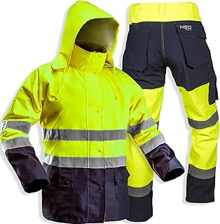 Herren wasserdichte Arbeit Warnschutzjacke mit Reflektionsstreifen Gelb oder Set mit wasserdichte Hose, Gr. S(48)-3XL(60) Arbeitsjacke aus strapazierfähigem 300D-Oxford-Gewebe
