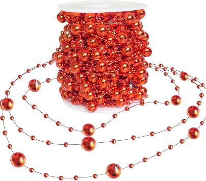 HADDIY Red Beads Garland for Christmas Tree,66 Feet Plastic Pearl Strands Chain Beaded Garlands for Holiday Decor and Crafts