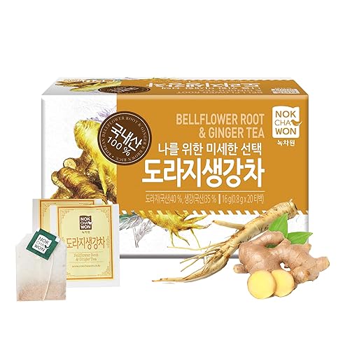 [Nokchawon] Bolsas de té coreanas de raíz de campanilla y jengibre, 20 unidades, infusión de hierbas cálidas sin cafeína, té de hierbas tradicional